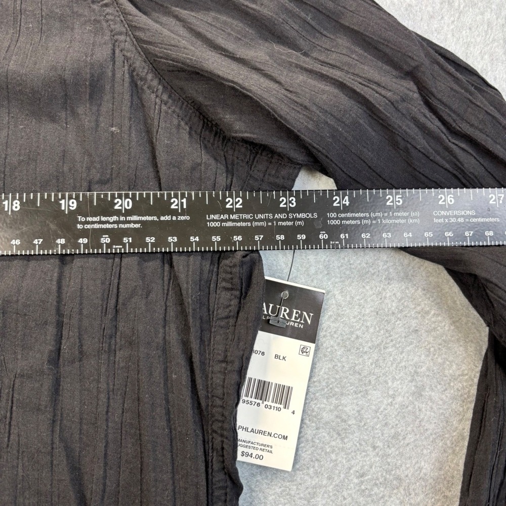 Lauren Ralph Lauren Black Crinkle Cotton Blend Long Sleeve Shirt Women's L NWT - Picture 9 of 12